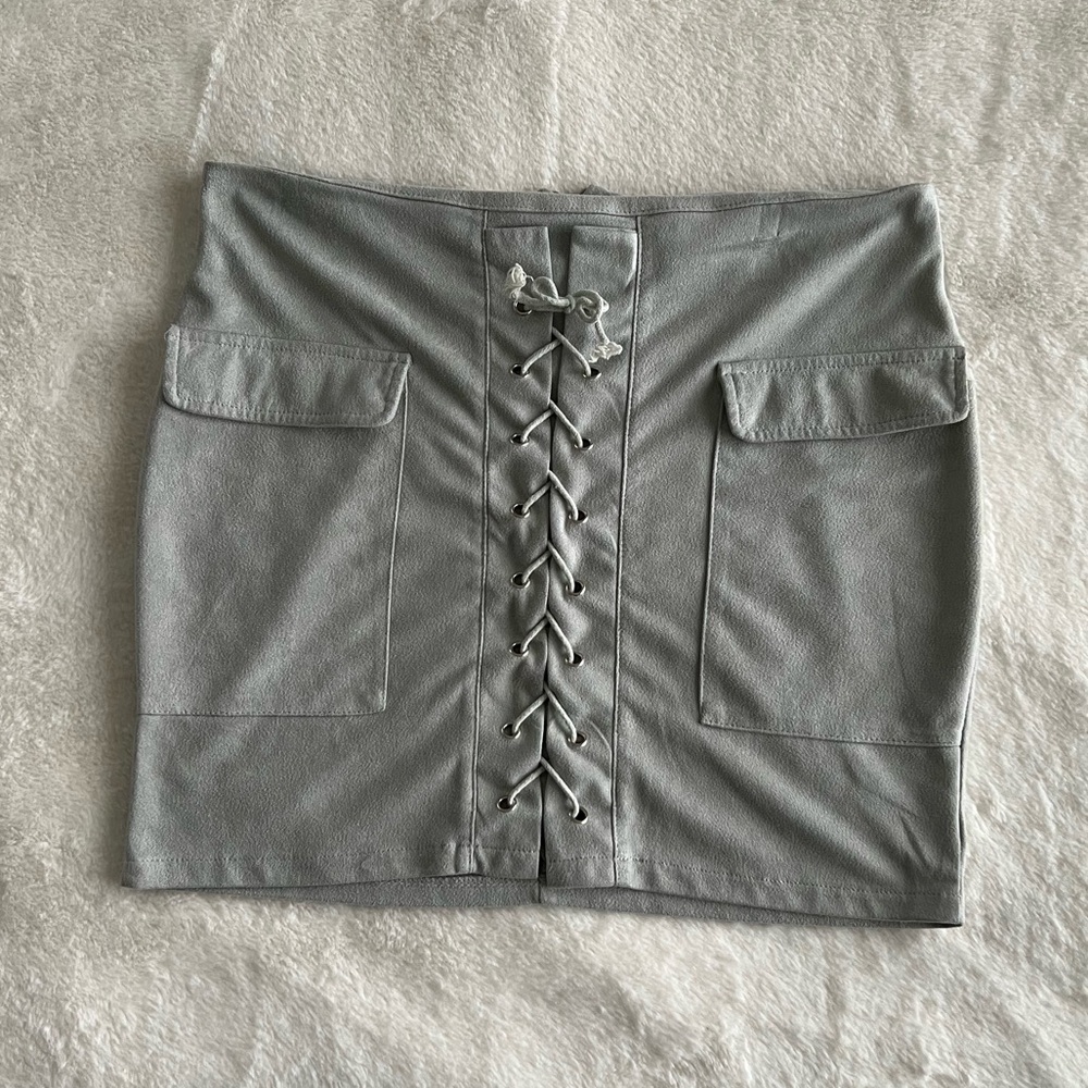 Gray Slim-Fit Women's Skirt with Lace-Up Front